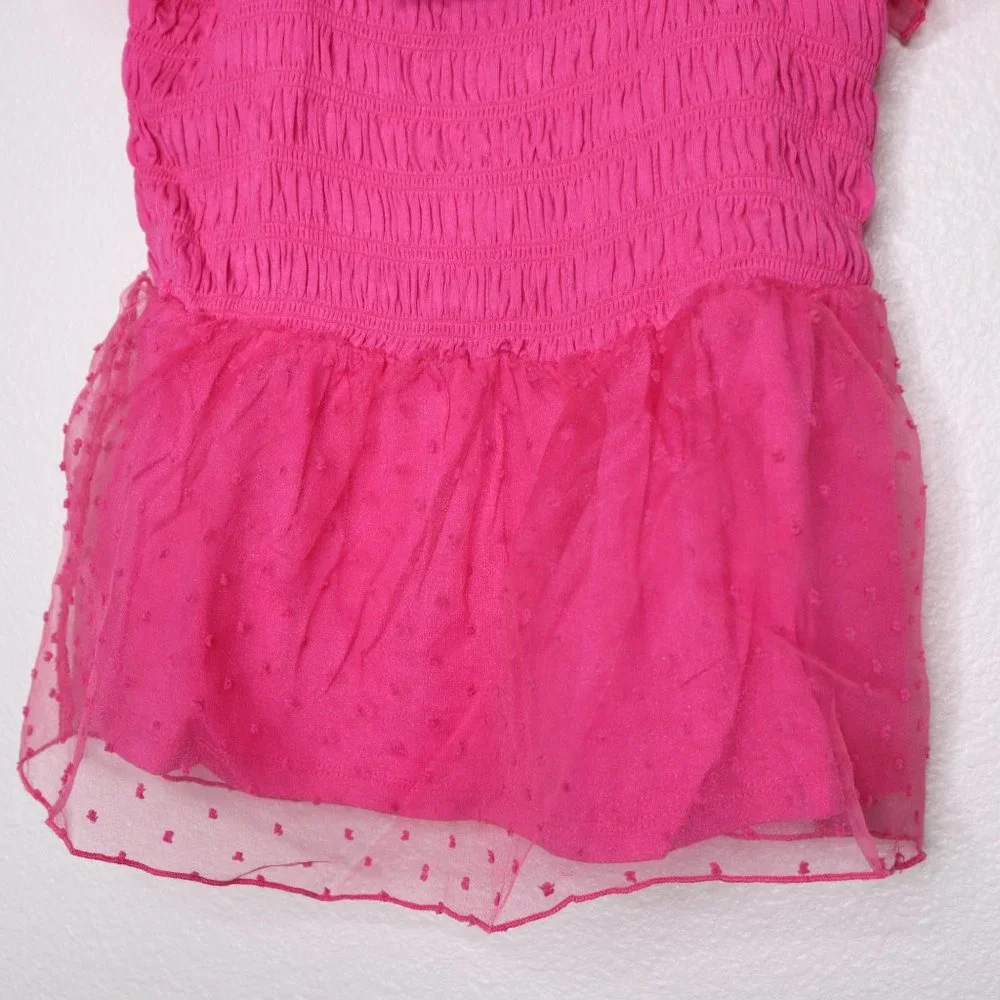 Marc New York Andrew Marc women's top small Smocked Mesh Flutter Sleeve pink nwt - Picture 6 of 8